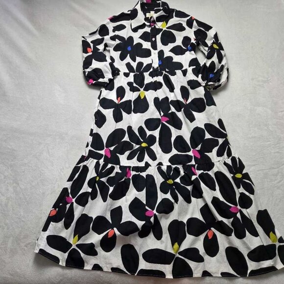 XS Maeve x Anthropologie The Bettina tiered shirt dress in Black & White floral - Picture 4 of 13